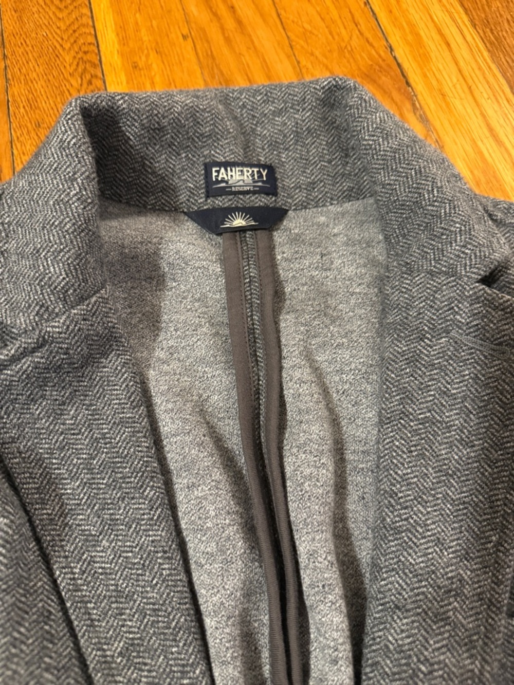 Faherty reserve the Inlet Blazer organic cotton blend herringbone gray size L - Picture 3 of 9
